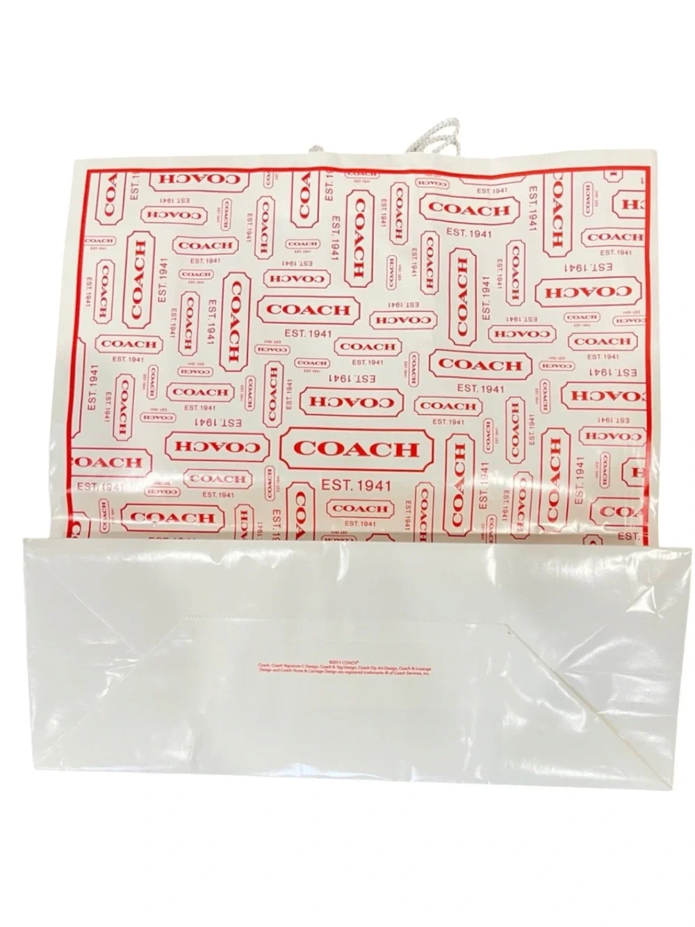 COACH White and Red Logo Print Shopping Bag